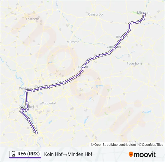 Поезд RE6 (RRX): карта маршрута