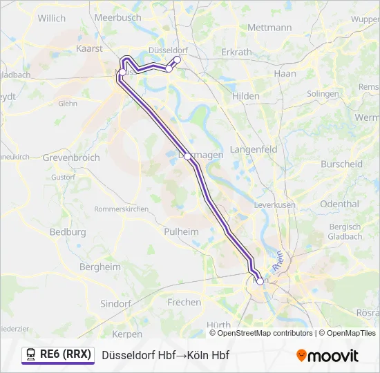 Поезд RE6 (RRX): карта маршрута