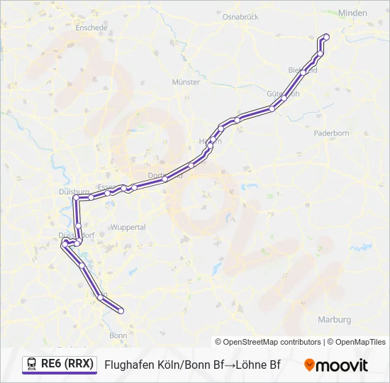 Поезд RE6 (RRX): карта маршрута