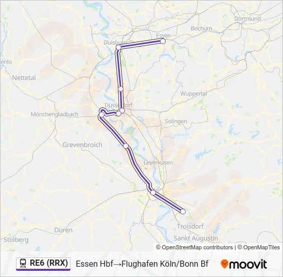 Поезд RE6 (RRX): карта маршрута