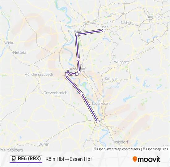 Поезд RE6 (RRX): карта маршрута