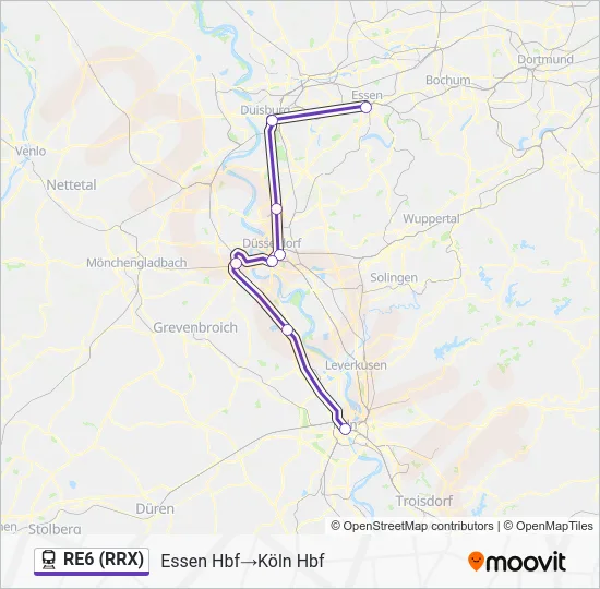 Поезд RE6 (RRX): карта маршрута
