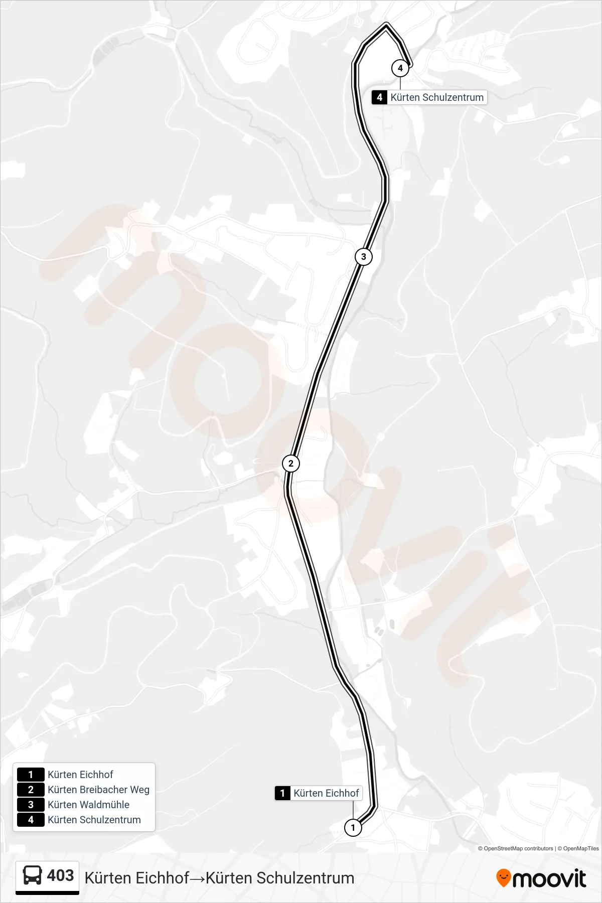 Linie 403 (Bus) Richtung Kürten Eichhof‎→Kürten Schulzentrum: Route und Haltestellen auf der Karte