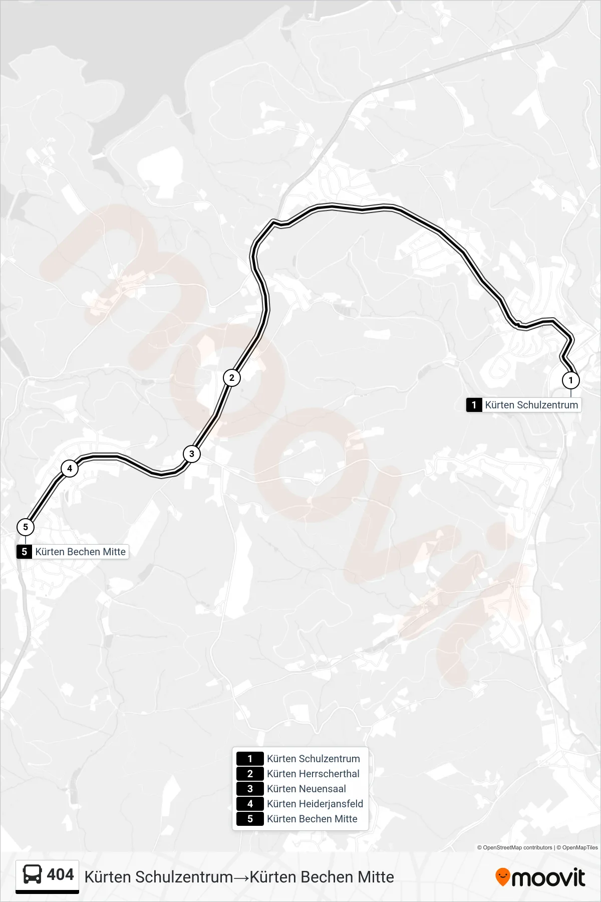 Linie 404 (Bus) Richtung Kürten Schulzentrum→Kürten Bechen Mitte: Route und Haltestellen auf der Karte