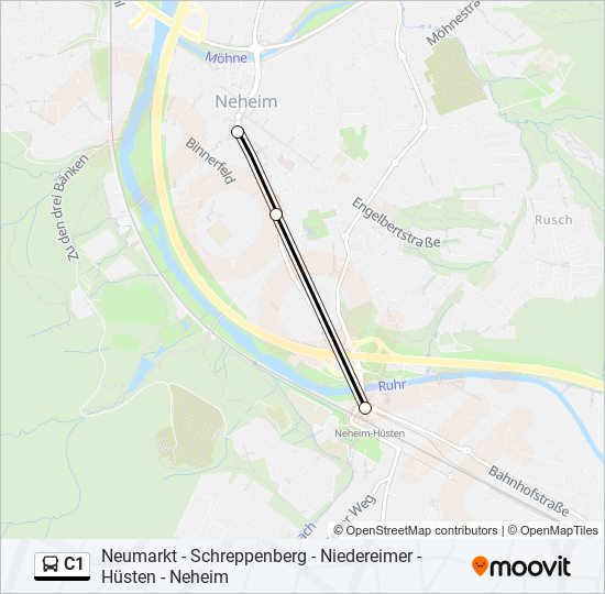 C1 Route: Fahrpläne, Haltestellen & Karten - Neheim-Hüsten, Bahnhof B ...