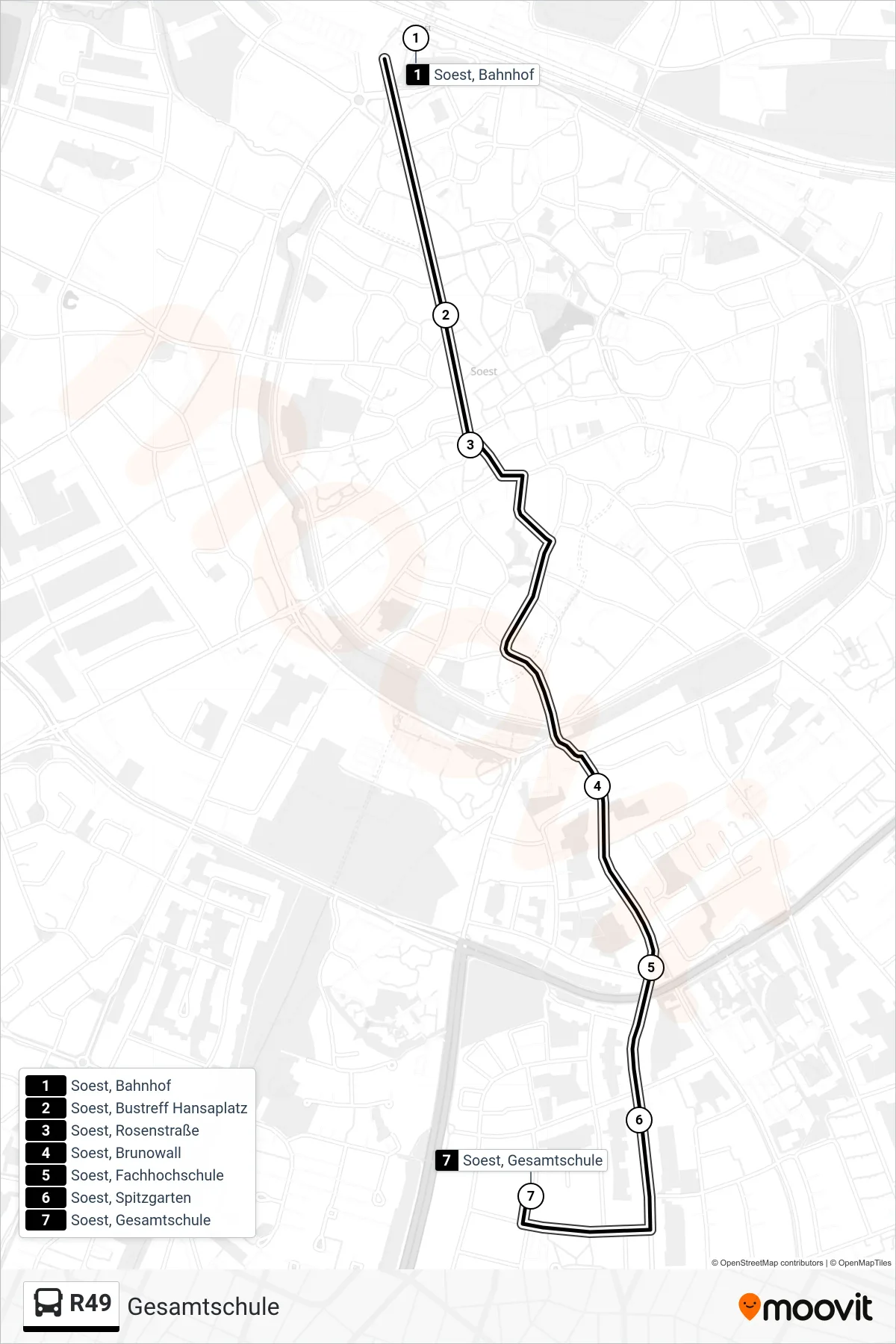 R49 bus Line (Gesamtschule) route and stops on a map
