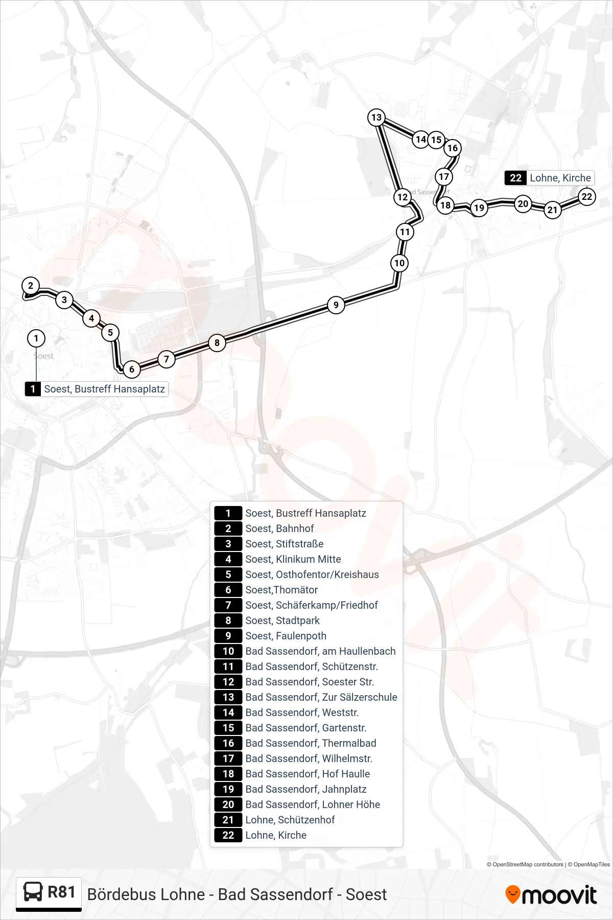 R81 bus Line (Bad-S. Lohne) route and stops on a map