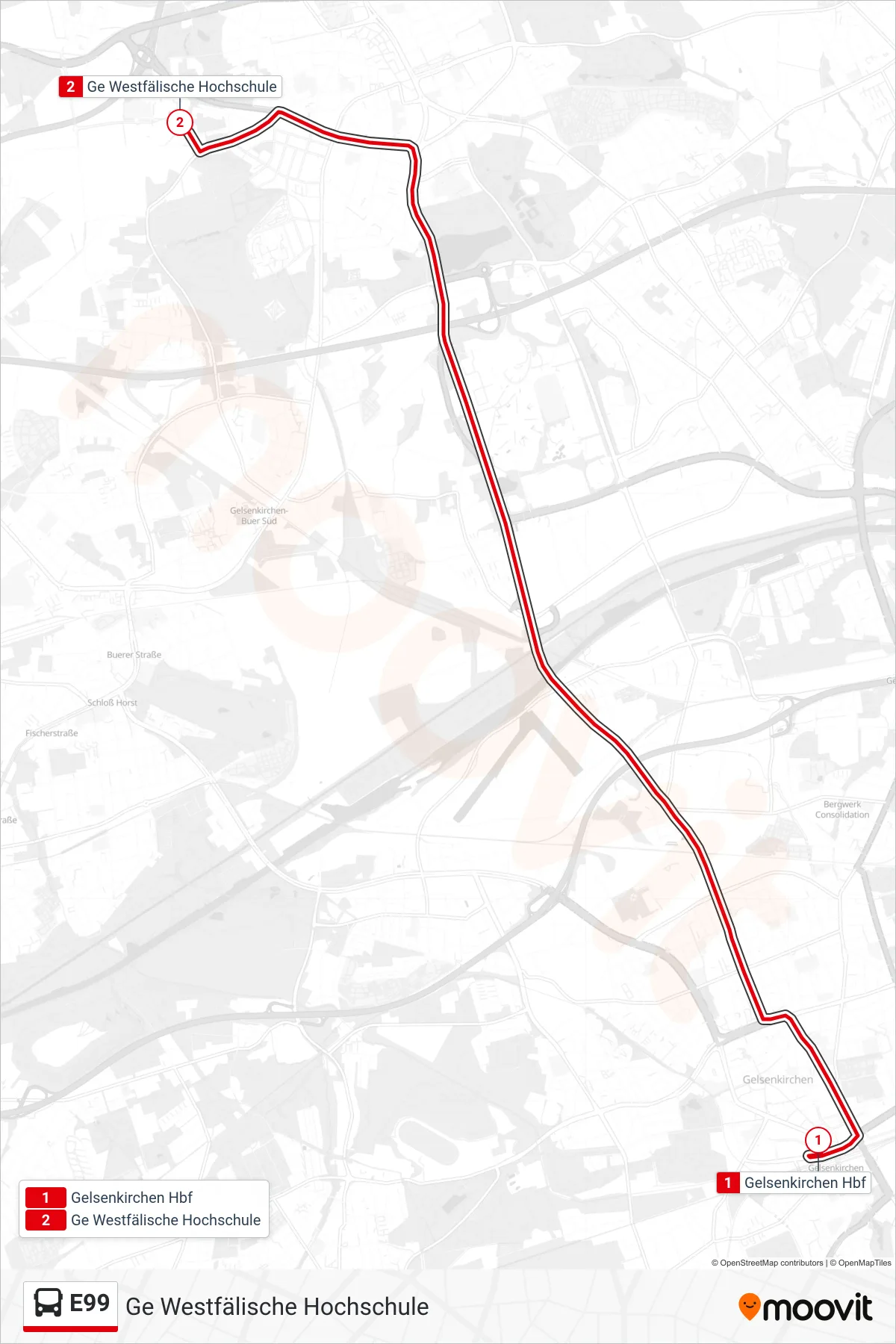 Linie E99 (Bus) Richtung Ge Westfälische Hochschule: Route und Haltestellen auf der Karte