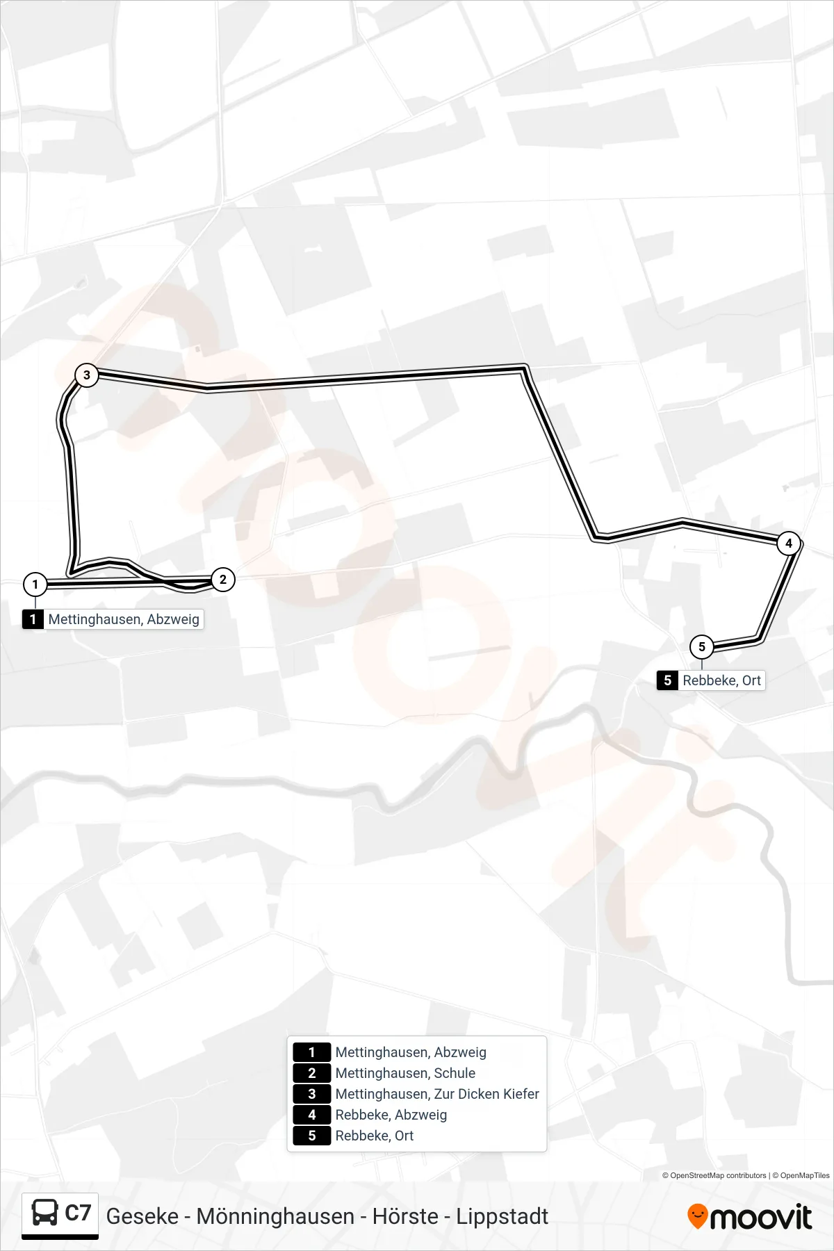 Linie C7 (Bus) Richtung Lippstadt Bhf: Route und Haltestellen auf der Karte