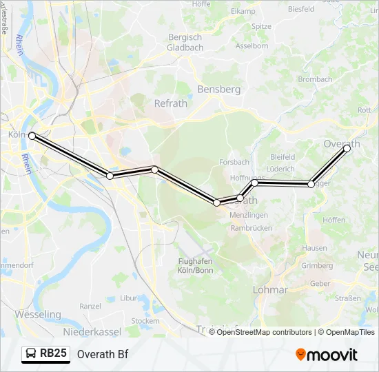 Автобус RB25: карта маршрута