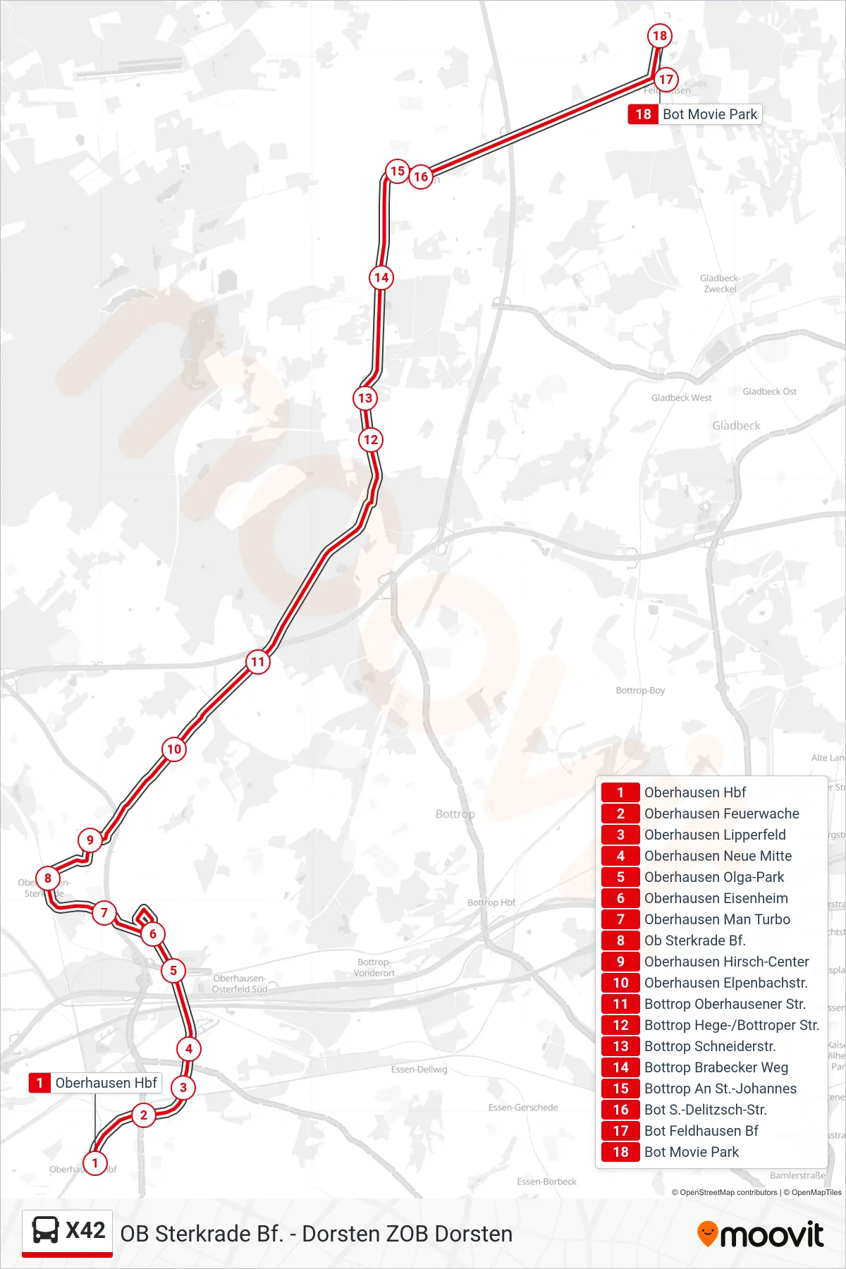 Linie X42 (Bus) Richtung Bot Movie Park: Route und Haltestellen auf der Karte