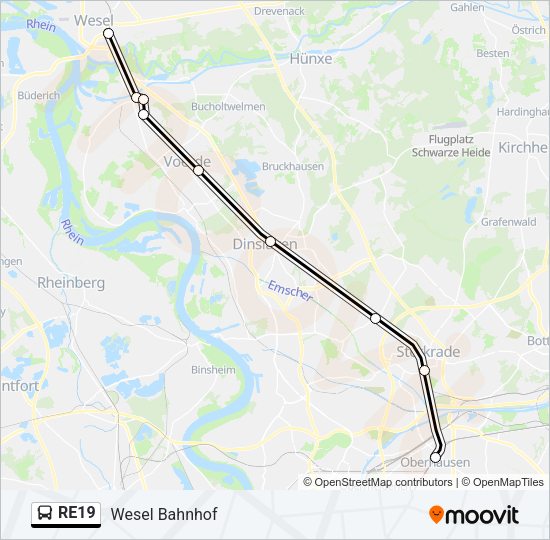 Автобус RE19: карта маршрута