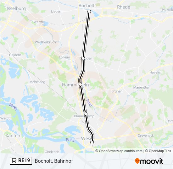 Автобус RE19: карта маршрута