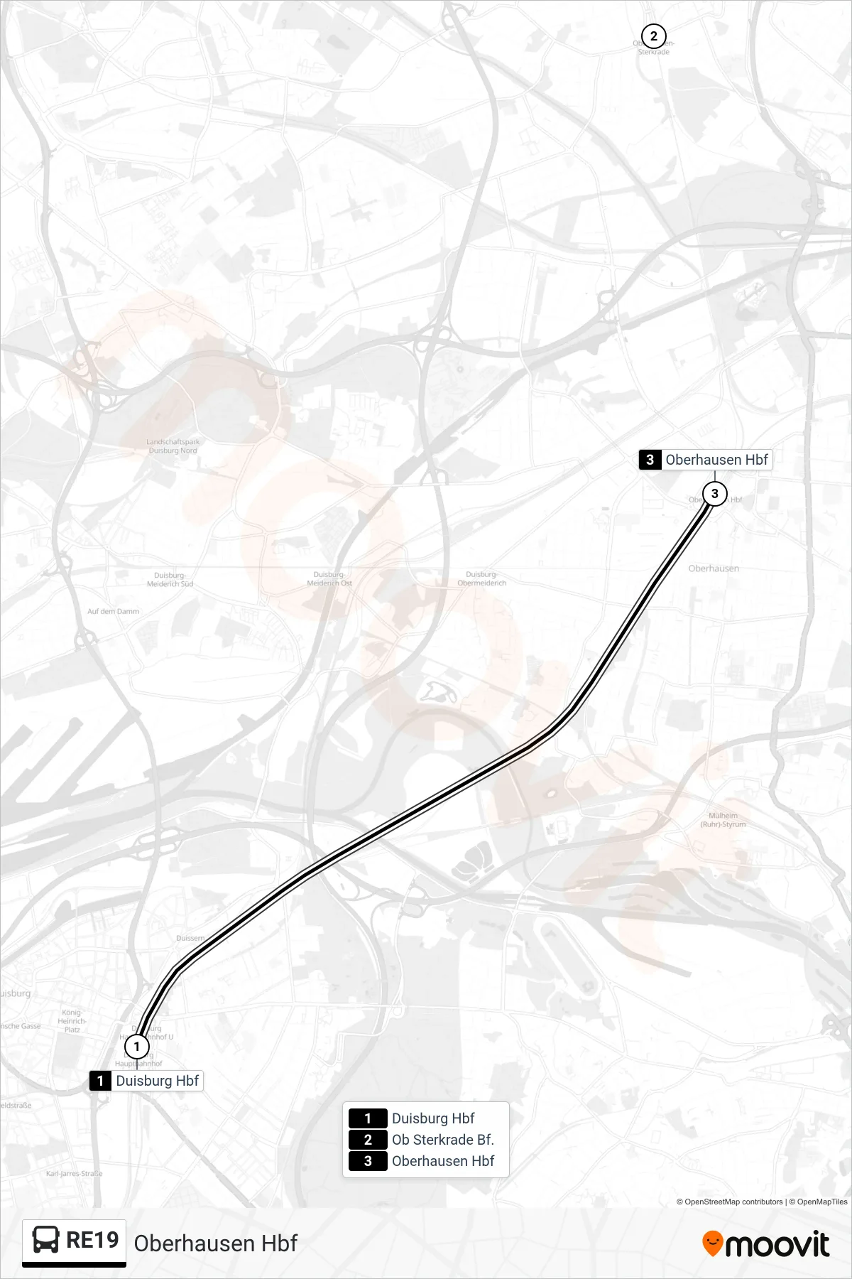 Linie RE19 (Bus) Richtung Oberhausen Hbf: Route und Haltestellen auf der Karte
