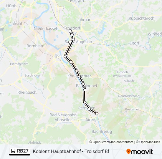 Автобус RB27: карта маршрута