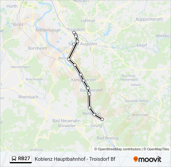 Автобус RB27: карта маршрута