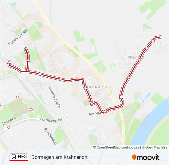 Автобус NE3: карта маршрута