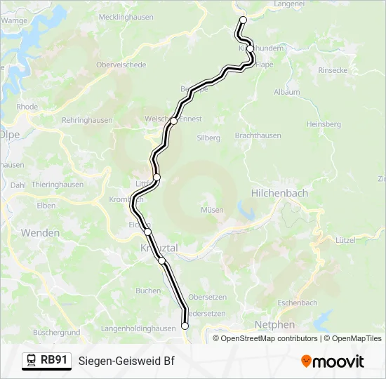 Поезд RB91: карта маршрута