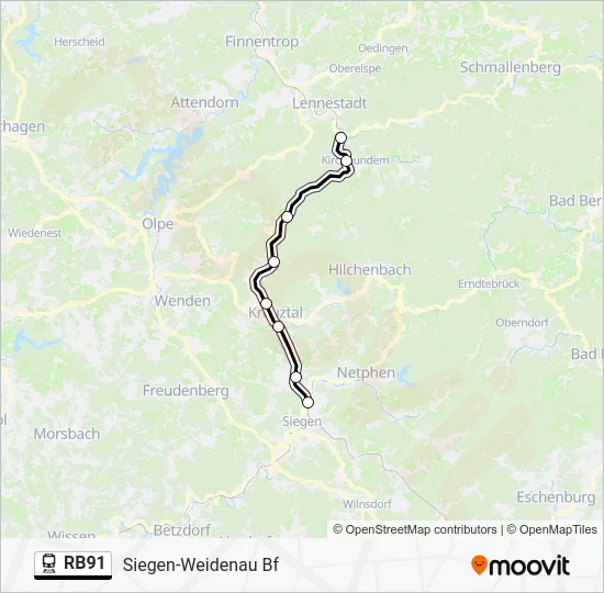 Поезд RB91: карта маршрута