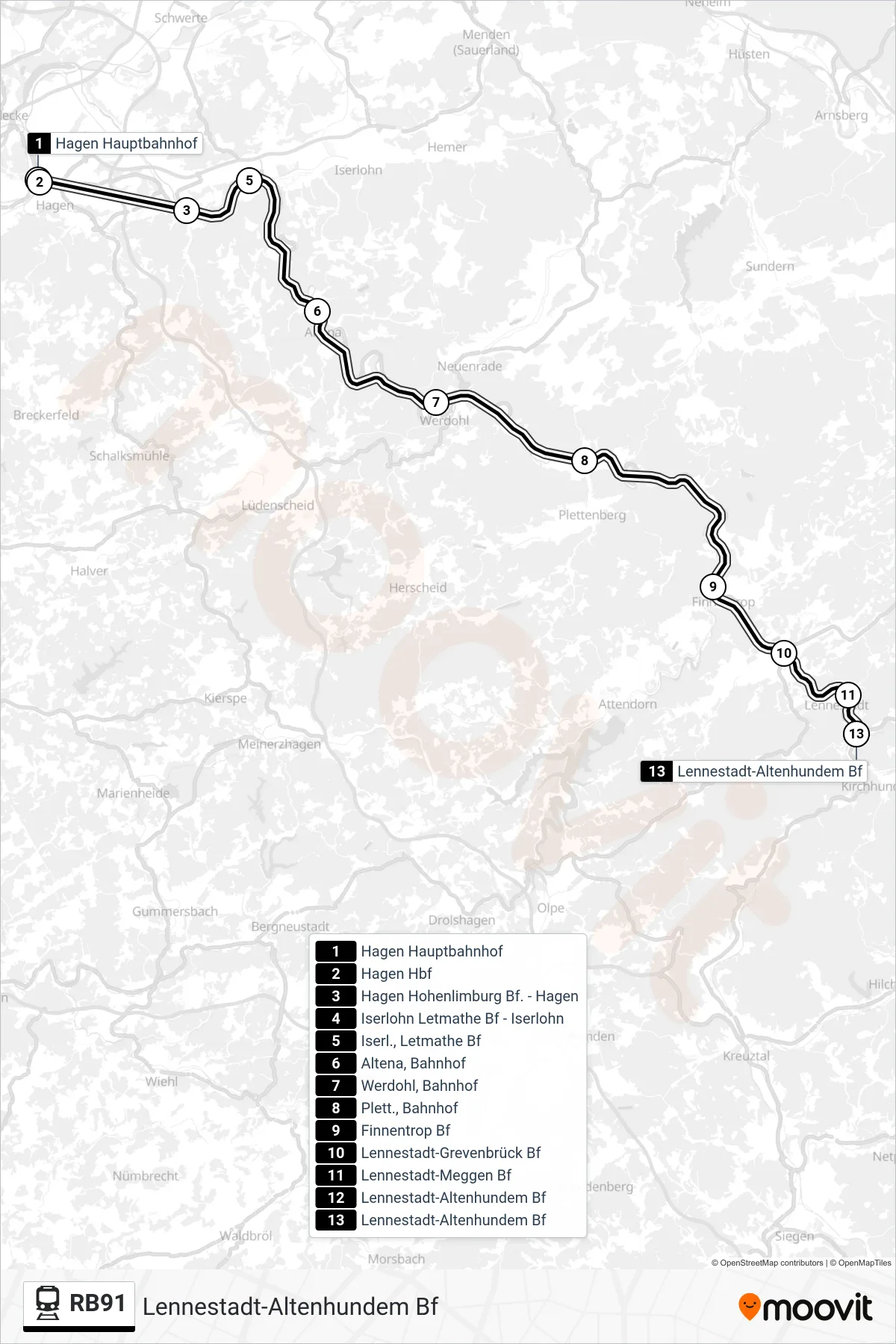 Linie RB91 (Bahn) Richtung Lennestadt-Altenhundem Bf: Route und Haltestellen auf der Karte
