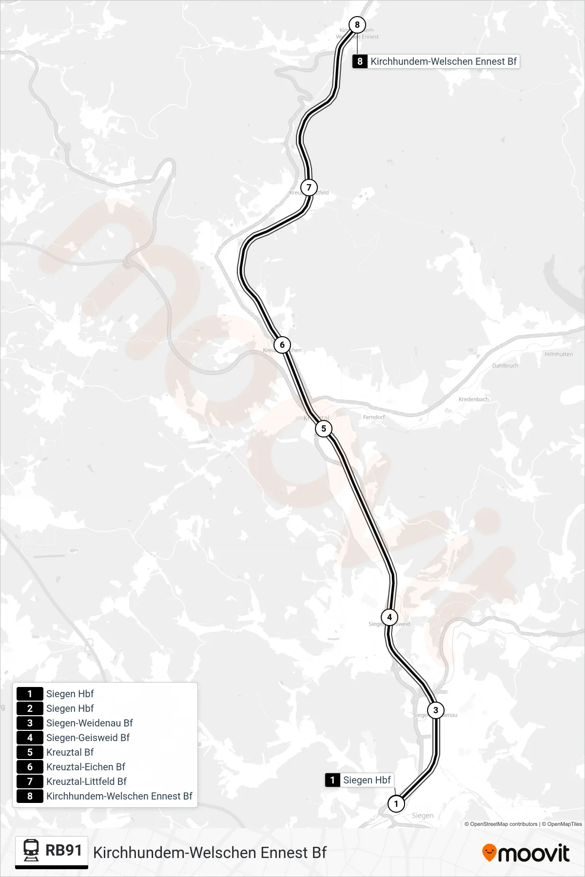 Linie RB91 (Bahn) Richtung Kirchhundem-Welschen Ennest Bf: Route und Haltestellen auf der Karte