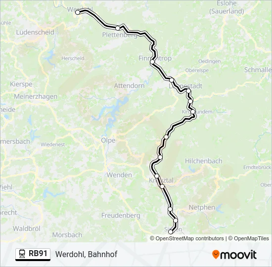 Поезд RB91: карта маршрута