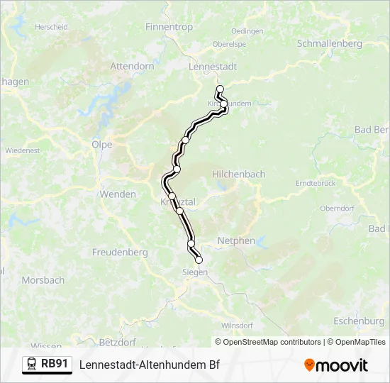 Поезд RB91: карта маршрута