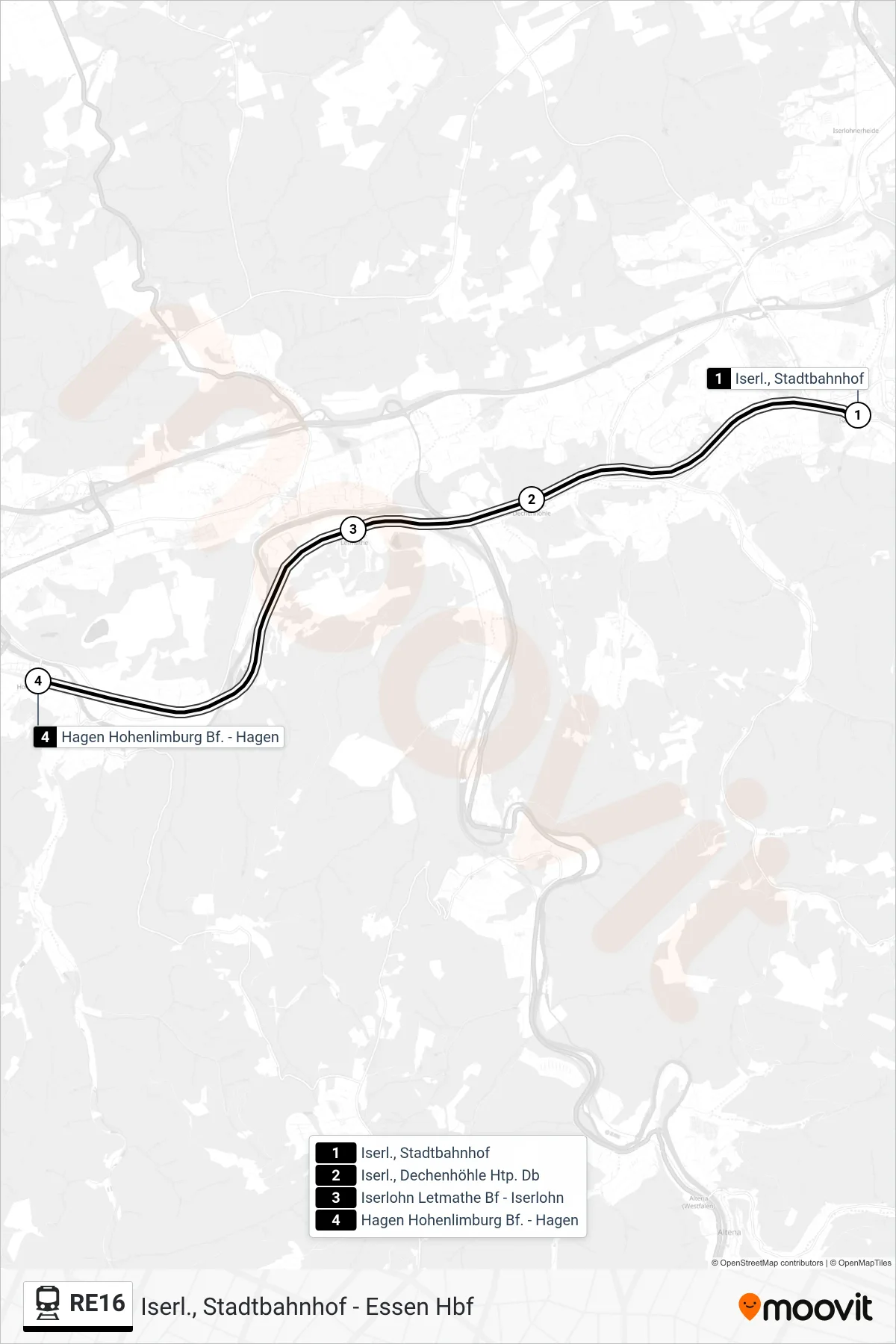 Linie RE16 (Bahn) Richtung Hagen Hohenlimburg Bf: Route und Haltestellen auf der Karte