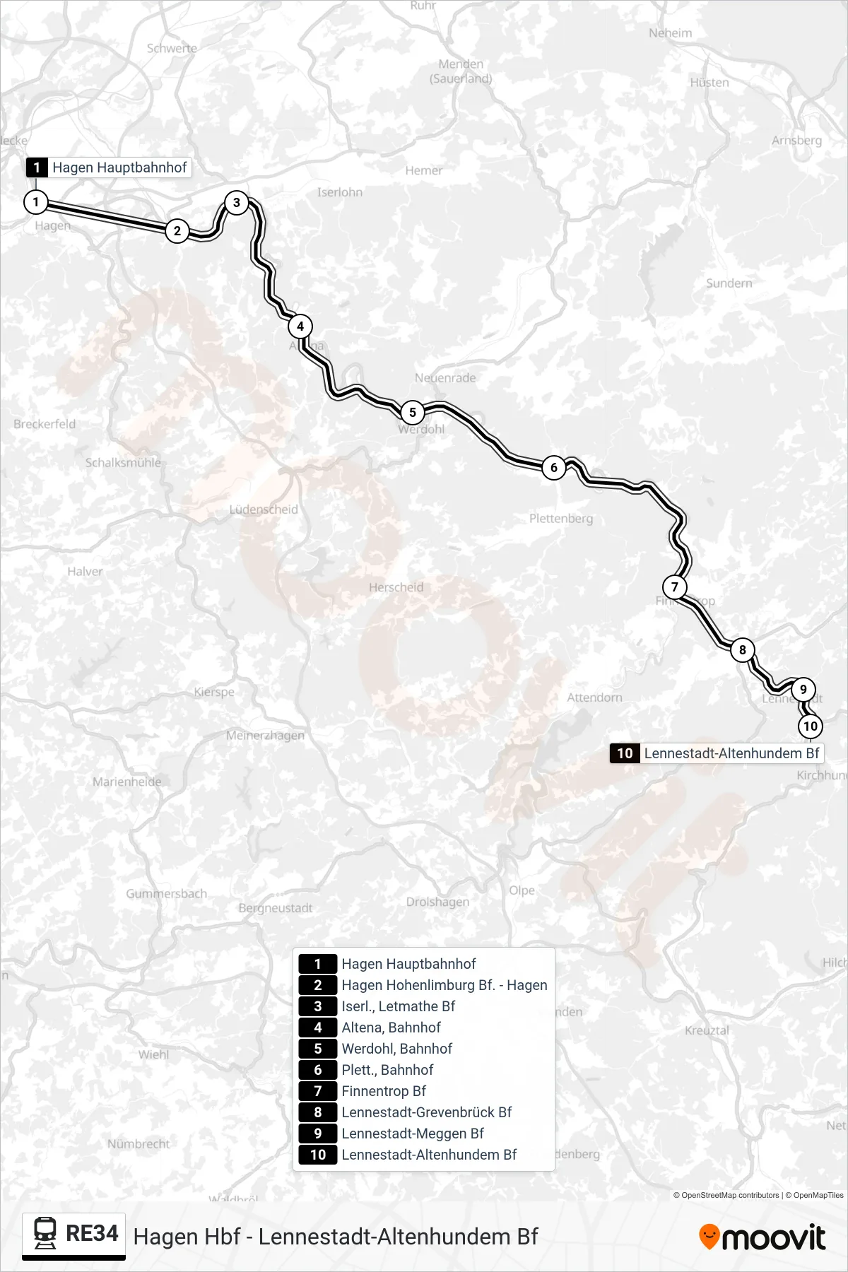 Linie RE34 (Bahn) Richtung Lennestadt-Altenhundem Bf: Route und Haltestellen auf der Karte