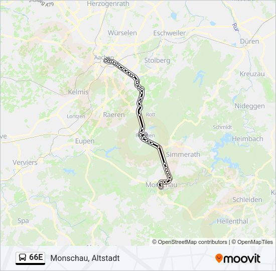 Автобус 66E: карта маршрута