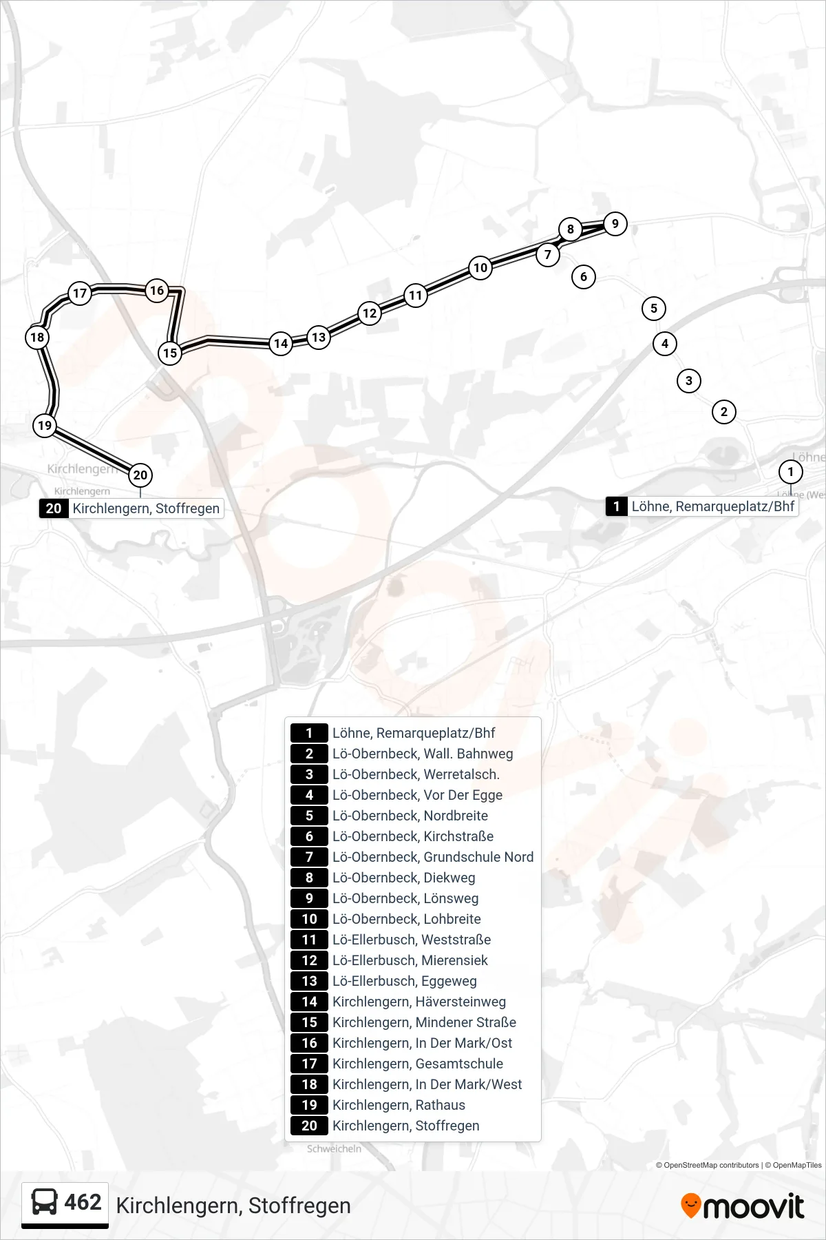 462 bus Line (Kirchlengern, Stoffregen) route and stops on a map