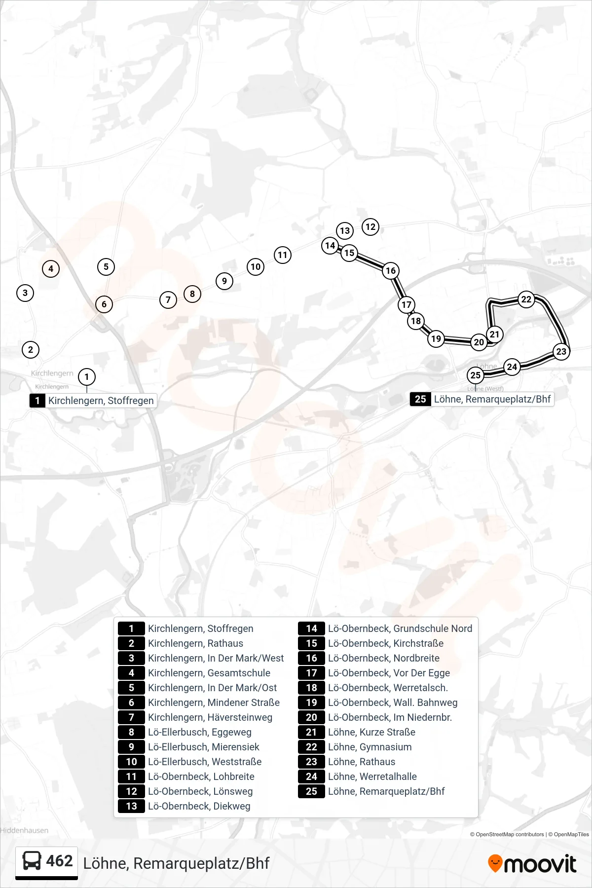 Linie 462 (Bus) Richtung Löhne, Remarqueplatz/Bhf: Route und Haltestellen auf der Karte