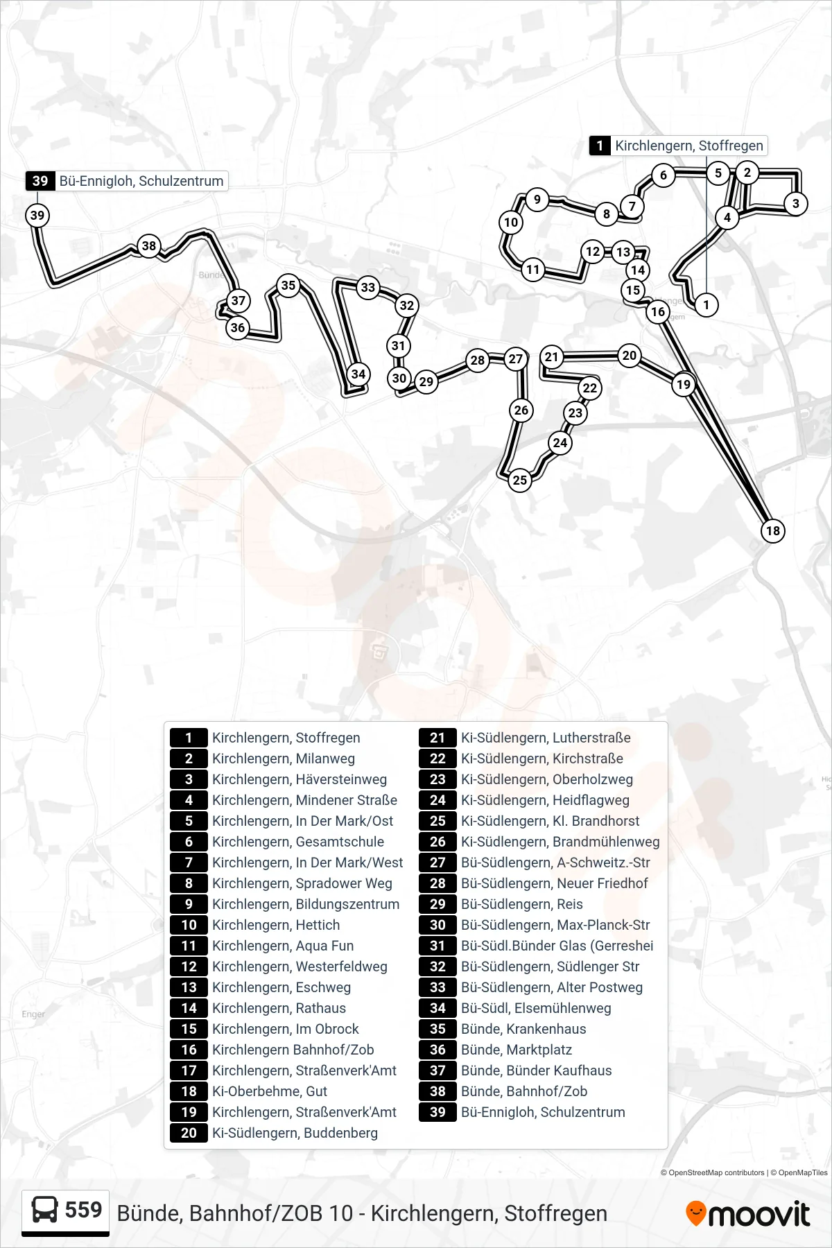 559 bus Line (Bü-Ennigloh, Schulzentrum) route and stops on a map