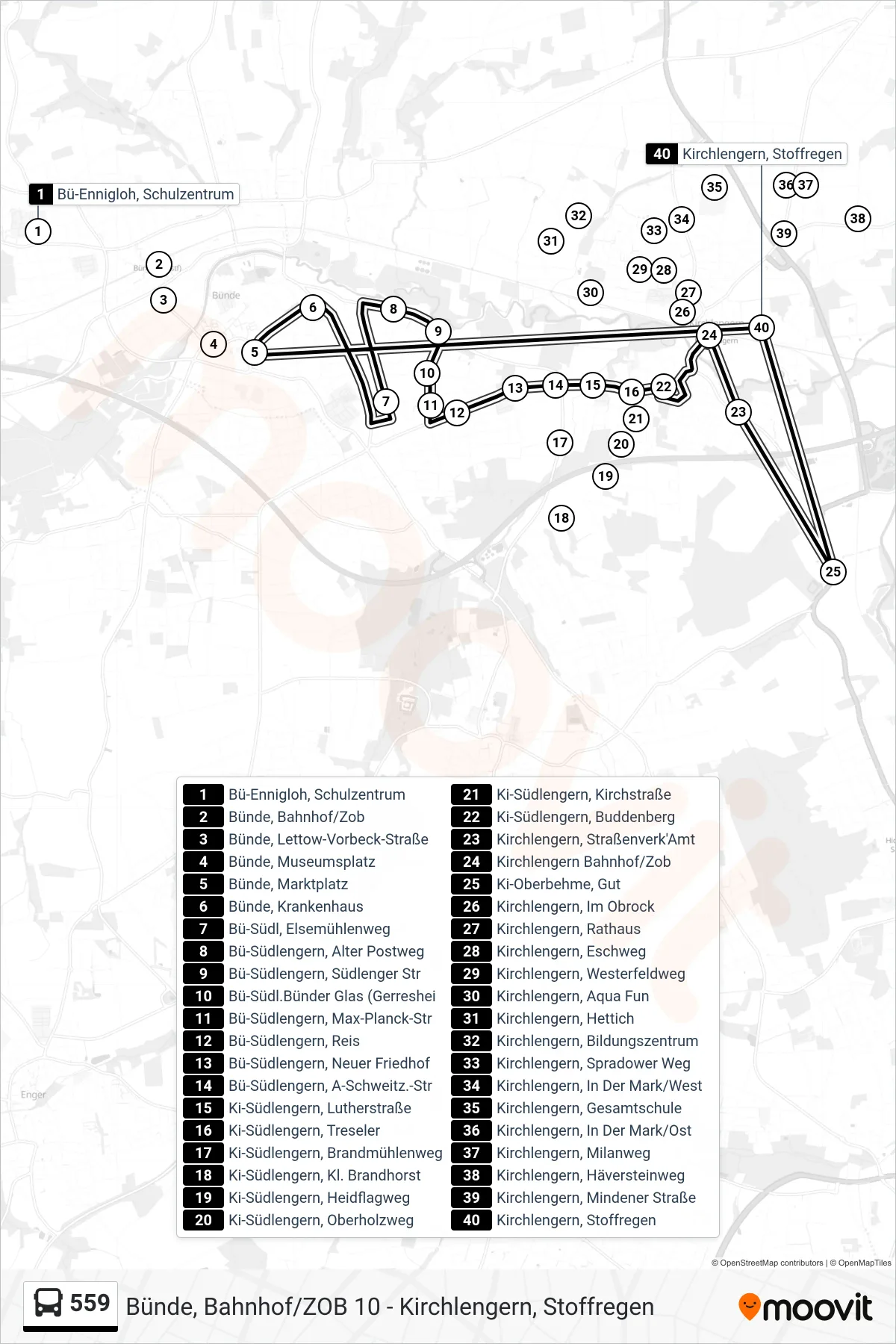 559 bus Line (Kirchlengern, Stoffregen) route and stops on a map