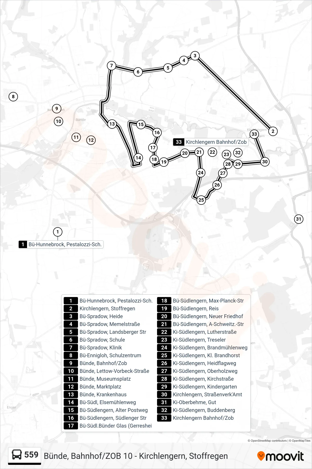 Linie 559 (Bus) Richtung Kirchlengern Bahnhof/Zob: Route und Haltestellen auf der Karte
