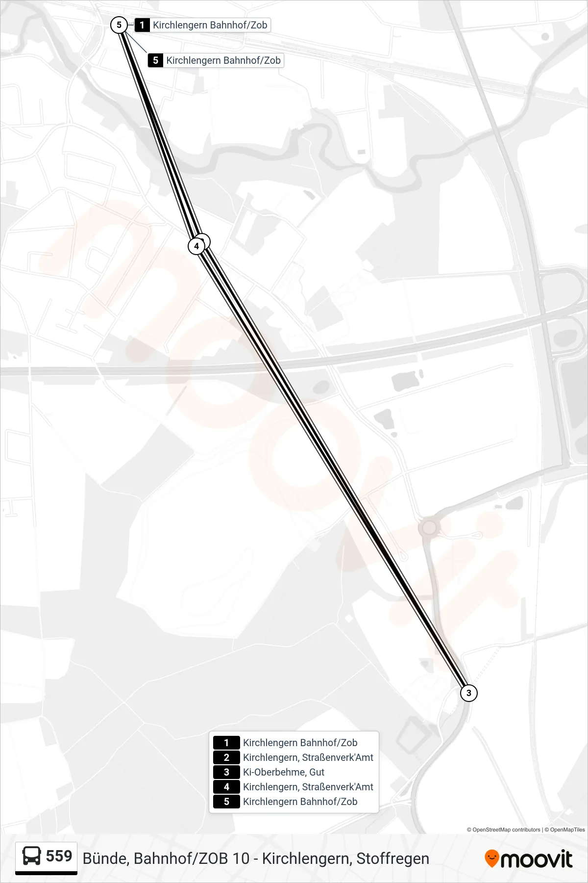 Linie 559 (Bus) Richtung Kirchlengern Bahnhof/Zob: Route und Haltestellen auf der Karte