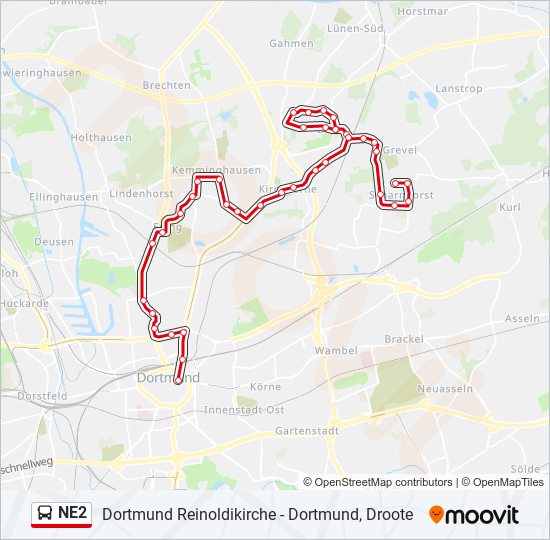 ne2 Route Fahrpläne, Haltestellen & Karten Dortmund, Droote