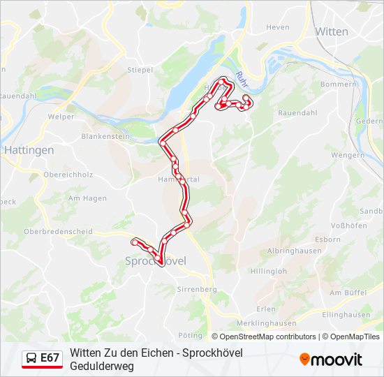 E67 bus Line Map