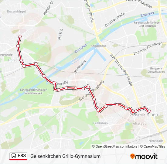 Автобус E83: карта маршрута