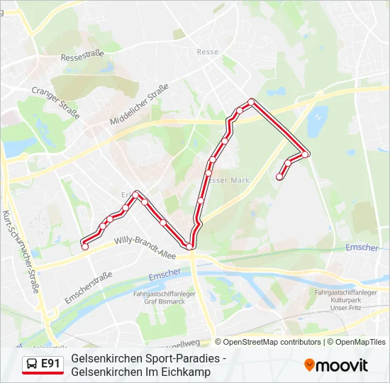 E91 Bus Line Map