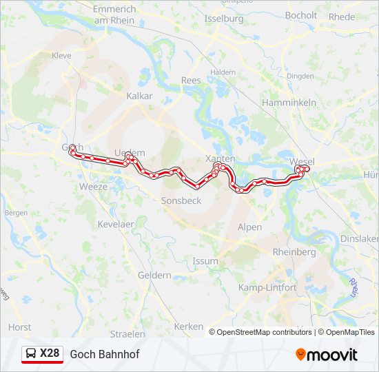 Автобус X28: карта маршрута