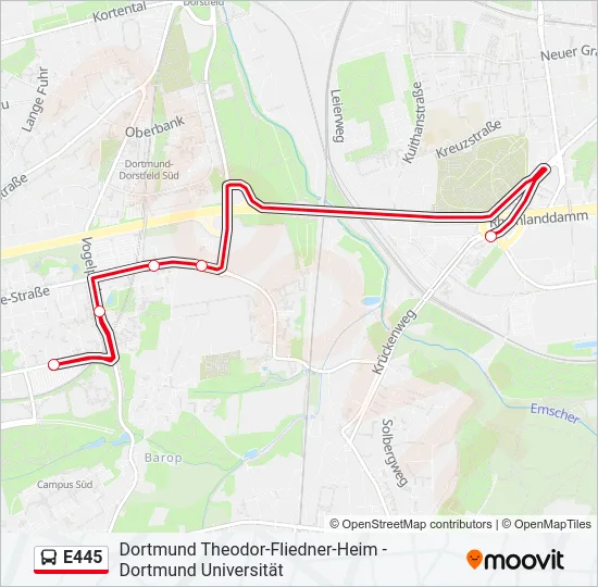 E445 Bus Line Map