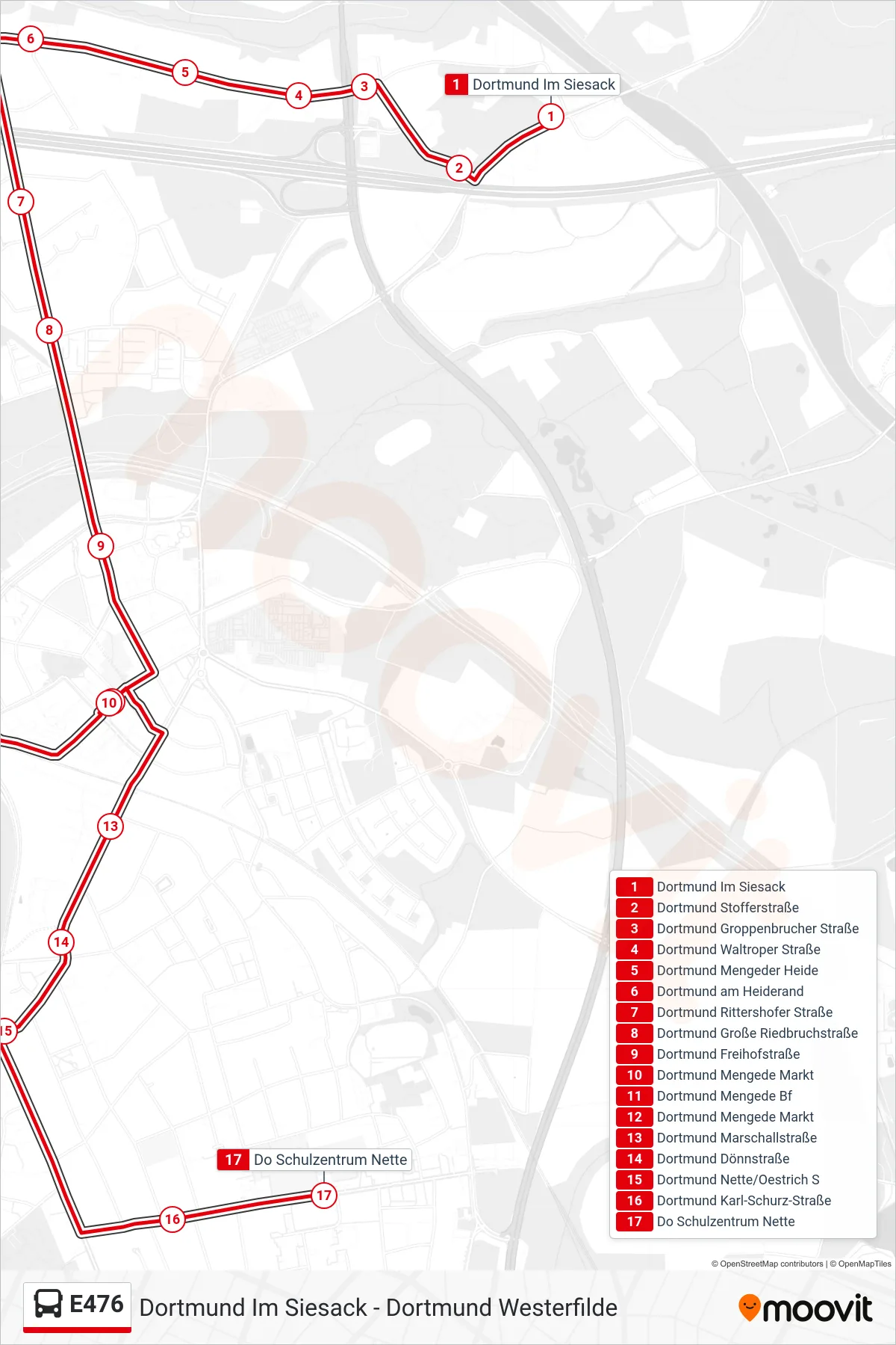 Linie E476 (Bus) Richtung Do Schulzentrum Nette: Route und Haltestellen auf der Karte