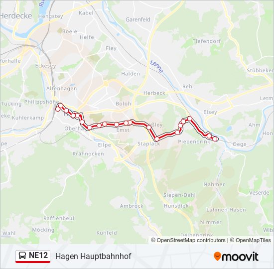 NE12 bus Line Map