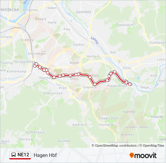NE12 Bus Line Map