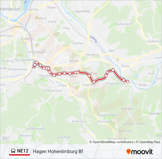NE12 Bus Line Map