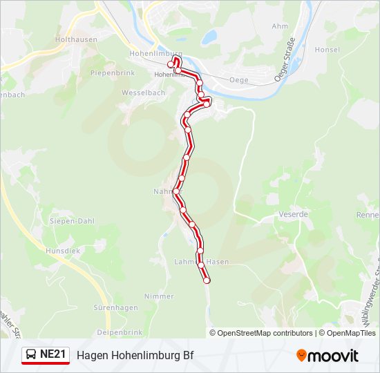 NE21 bus Line Map