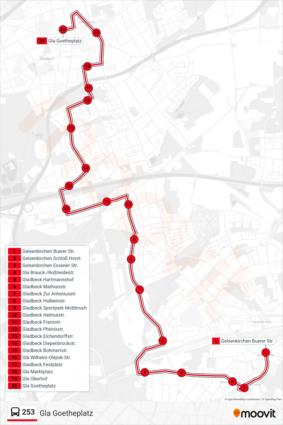 Linie 253 (Bus) Richtung Gla Goetheplatz: Route und Haltestellen auf der Karte
