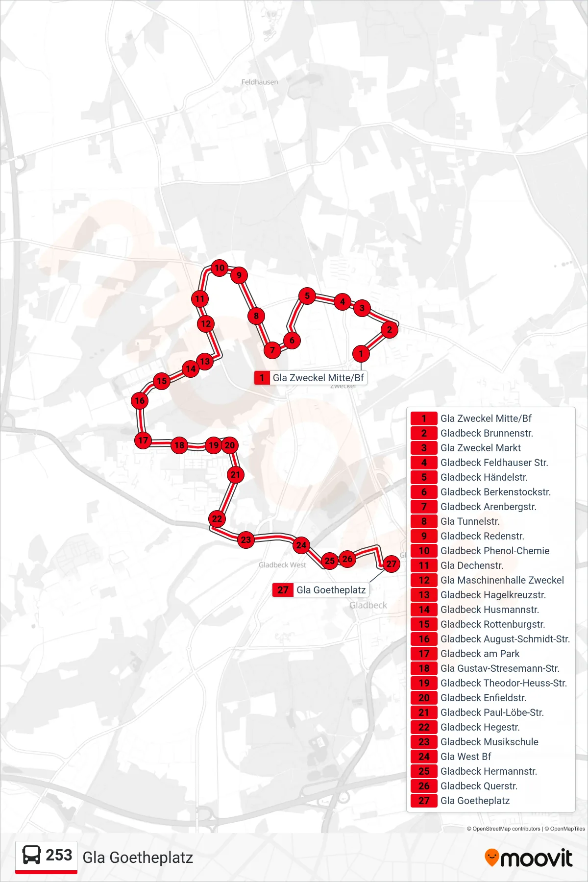 Linie 253 (Bus) Richtung Gla Goetheplatz: Route und Haltestellen auf der Karte