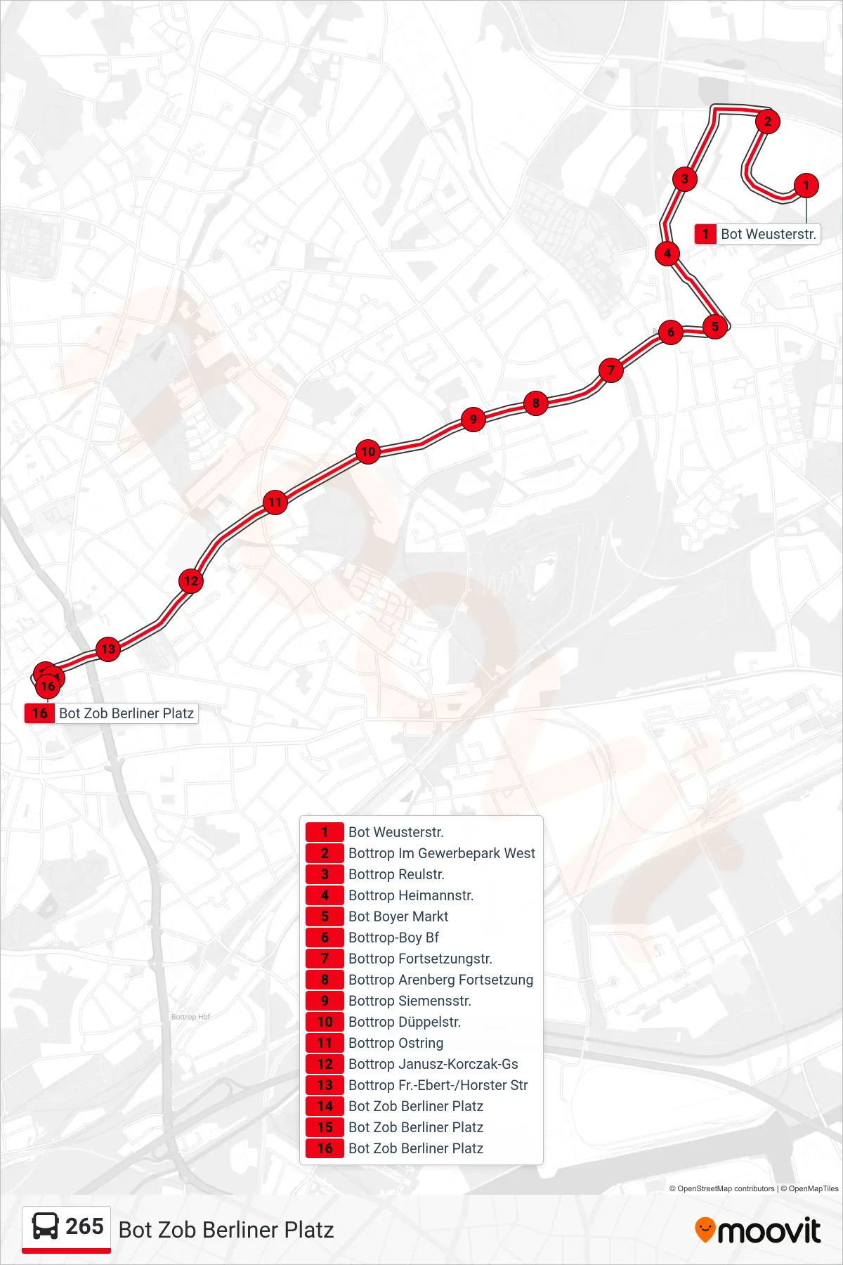 265 bus Line (Bot Zob Berliner Platz) route and stops on a map